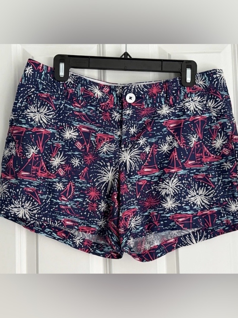 Lilly Pulitzer Callahan Shorts Sparks Fly Glow Bright Navy Pink Cotton Size 10